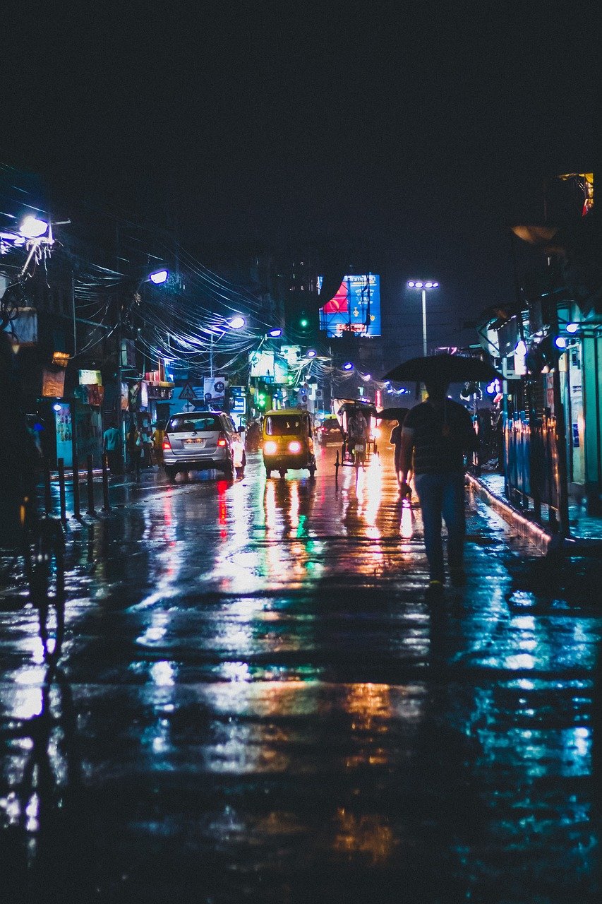 Cinematic night street still